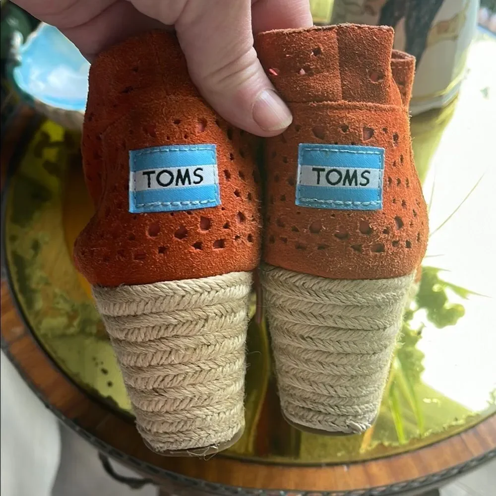 Toms Orange Wedge Shoes with Brogue Detailing